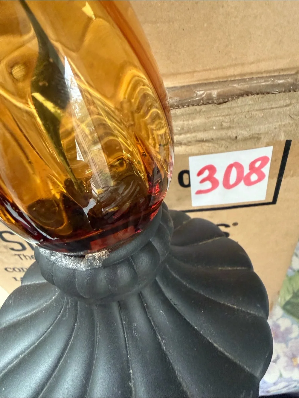 PartyLite Pair Amber Glass Candleholders with Black Bases 8” - Picture 15 of 16